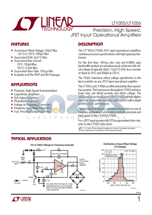 LT1055 datasheet - Precision, High Speed, JFET Input Operational Amplifiers