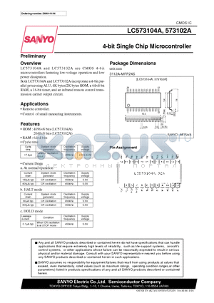 LC573102A datasheet - 4-bit Single Chip Microcontroller