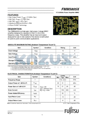 FMM5805X datasheet - 17.5-20GHz Power Amplifier MMIC