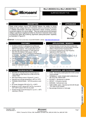 MLL1.4KESD100 datasheet - SURFACE MOUNT TVS