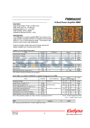 FMM5829X datasheet - K-Band Power Amplifier MMIC