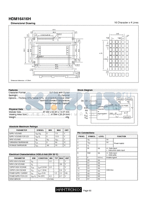 HDM16416H datasheet - 16 Character x 4 Lines