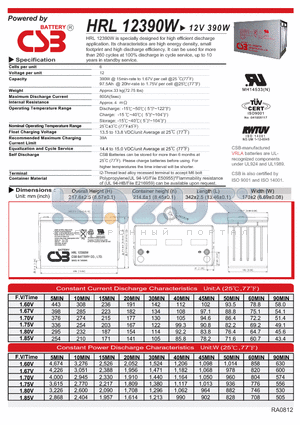HRL12390W datasheet - specially designed for high efficient discharge applcation