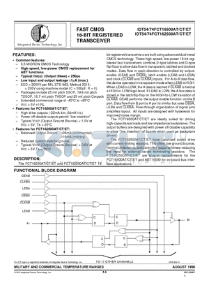 IDT74FCT16500AT datasheet - FAST CMOS 18-BIT REGISTERED TRANSCEIVER