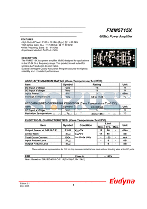 FMM5715X datasheet - 60GHz Power Amplifier