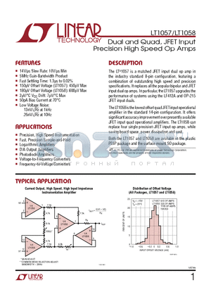 LT1058 datasheet - Dual and Quad, JFET Input Precision High Speed Op Amps