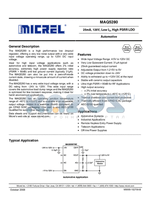 MAQ5280 datasheet - 25mA, 120V, Low IQ, High PSRR LDO