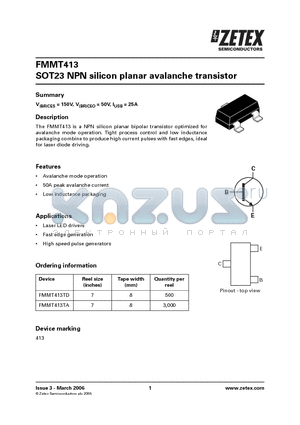 FMMT413 datasheet - SOT23 NPN silicon planar avalanche transistor