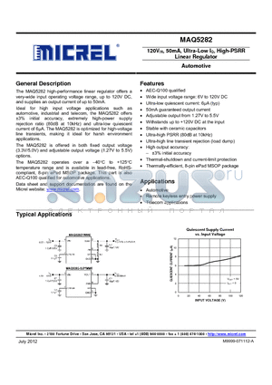 MAQ5282 datasheet - 120VIN, 50mA, Ultra-Low IQ, High-PSRR Linear Regulator