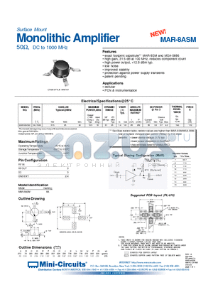 MAR-8ASM datasheet - Surface Mount Monolithic Amplifier 50, DC to 1000 MHz