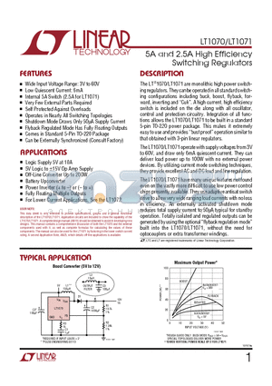 LT1070 datasheet - 5A and 2.5A High Efficiency Switching Regulators