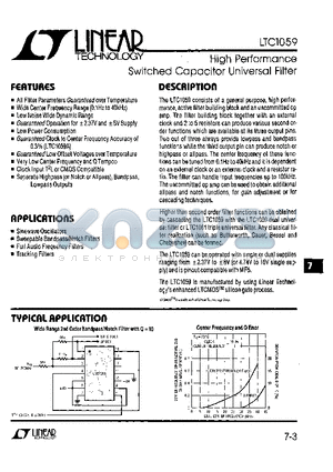 LT1059C datasheet - HIGH PERFORMANCE SWITCHED CAPACITOR UNIVERSAL FILTER
