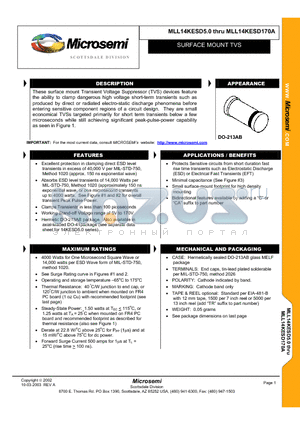 MLL14KESD100C datasheet - SURFACE MOUNT TVS