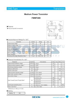FMMT489 datasheet - Medium Power Transistor