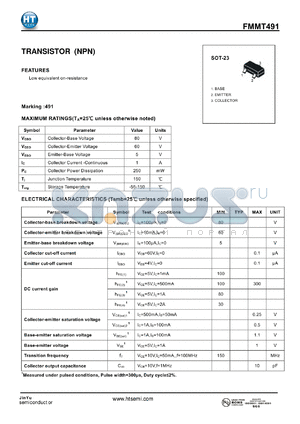 FMMT491 datasheet - TRANSISTOR (NPN)