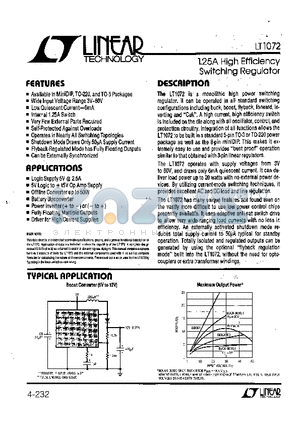 LT1072CN8 datasheet - 1.25A High Efficiency Switching Regulator