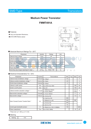 FMMT491A datasheet - Medium Power Transistor