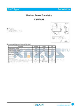FMMT494 datasheet - Medium Power Transistor