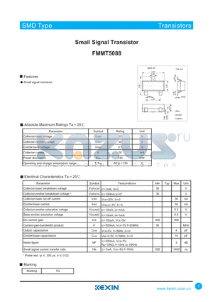 FMMT5088 datasheet - Small Signal Transistor