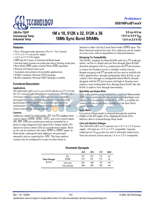 GS8160F36BGT-7.5V datasheet - 1M x 18, 512K x 32, 512K x 36 18Mb Sync Burst SRAMs