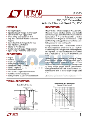 LT1073CS8-5 datasheet - Micropower DC/DC Converter Adjustable and Fixed 5V, 12V