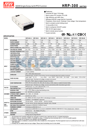 HRP-300-3.3 datasheet - 300W Single Output with PFC Function
