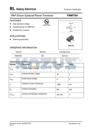 FMMT591 datasheet - PNP Silicon Epitaxial Planar Transistor