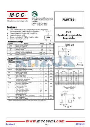 FMMT591 datasheet - PNP Plastic-Encapsulate Transistor