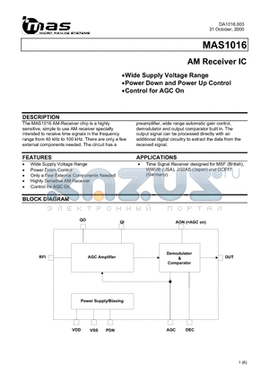 MAS1016ATC1 datasheet - AM Receiver IC