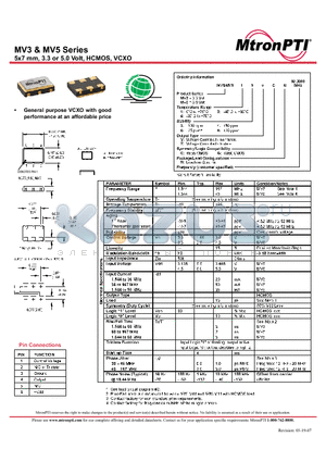 MV314TCN datasheet - 5x7 mm, 3.3 or 5.0 Volt, HCMOS, VCXO