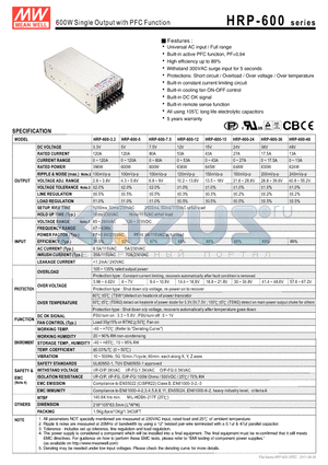 HRP-600-12 datasheet - 600W Single Output with PFC Function