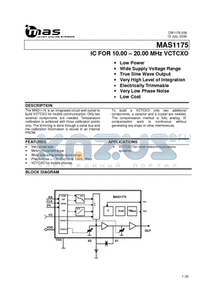 MAS1175 datasheet - IC FOR 10.00 - 20.00 MHz VCTCXO