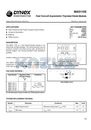 MAS110S datasheet - Fast Turn-off Asymmetric Thyristor/Diode Module