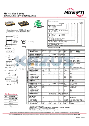 MV316VGN datasheet - 5x7 mm, 3.3 or 5.0 Volt, HCMOS, VCXO