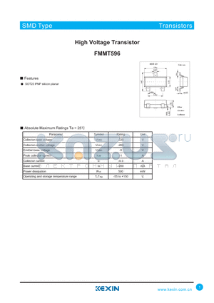 FMMT596 datasheet - High Voltage Transistor