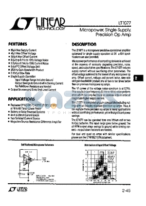 LT1077 datasheet - Micropower, Single Supply, Precision Op Amp