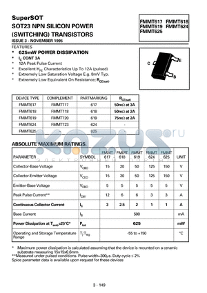 FMMT618 datasheet - NPN SILICON POWER (SWITCHING) TRANSISTORS