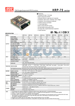 HRP-75-5 datasheet - 75W Single Output with PFC Function