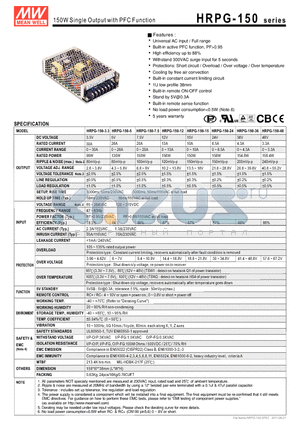 HRPG-150-12 datasheet - 150W Single Output with PFC Function