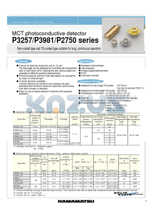 P2750 datasheet - MCT photoconductive detector Non-cooled type and TE-cooled type suitable for long, continuous operation