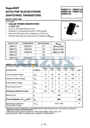 FMMT717 datasheet - SOT23 PNP SILICON POWER (SWITCHING) TRANSISTORS