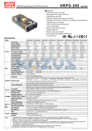 HRPG-200-24 datasheet - 200W Single Output with PFC Function