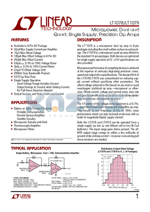 LT1078IN8 datasheet - Micropower, Dual and Quad, Single Supply, Precision Op Amps