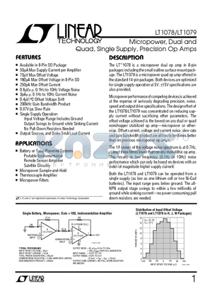 LT1078IS8 datasheet - Micropower, Dual and Quad, Single Supply, Precision Op Amps