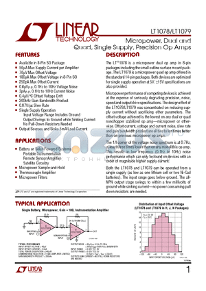 LT1079ACN datasheet - Micropower, Dual and Quad, Single Supply, Precision Op Amps