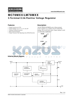 MC78M15CT datasheet - 3-Terminal 0.5A Positive Voltage Regulator