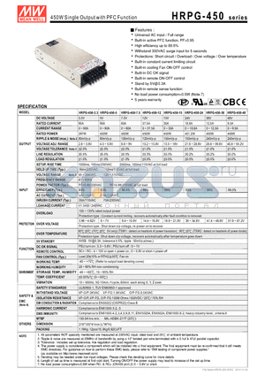 HRPG-450-12 datasheet - 450W Single Output with PFC Function