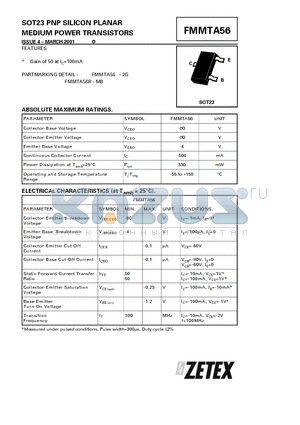 FMMTA56 datasheet - SOT23 PNP SILICON PLANAR MEDIUM POWER TRANSISTORS