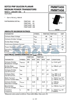 FMMTA55R-NB datasheet - SOT23 PNP SILICON PLANAR MEDIUM POWER TRANSISTORS