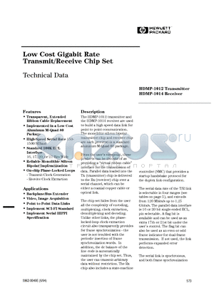 HDMP-1012 datasheet - 4Low Cost Gigabit Rate Transmit/Receive Chip Set